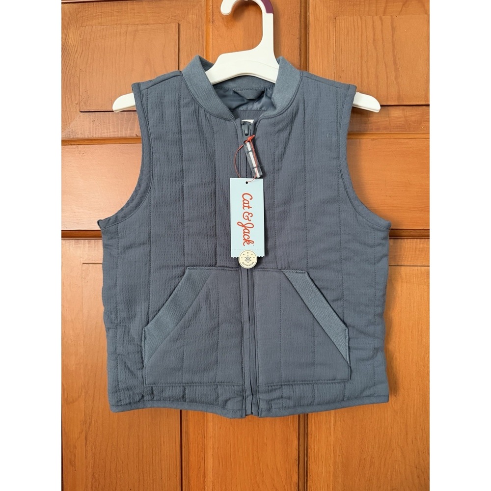 Toddler Boys' Cat & Jack Dark Grey Blue Quilted Sleeveless Zipper Vest 3T NWT